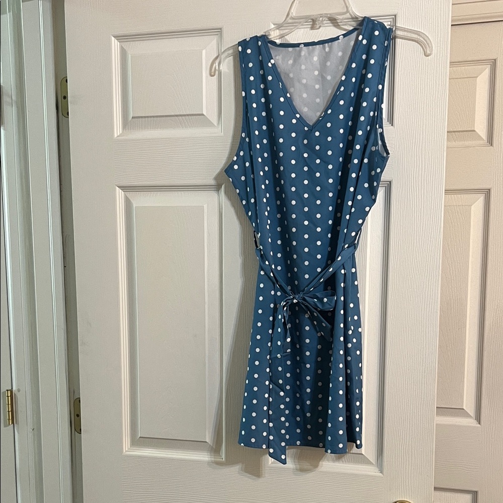 Blue Polka Dot Sleeveless Dress